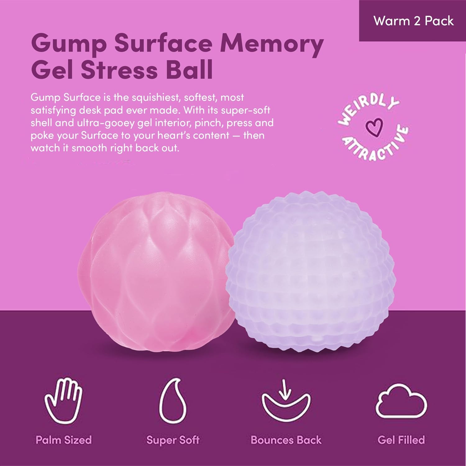 Gump Surface Gel-Filled Stress Ball | Ultra-Squishy Fidget Toy for Stress Relief & Focus | Anxiety Ball for Adults & Teens | Sensory Squeeze Toy | Warm Mix 2 Pack