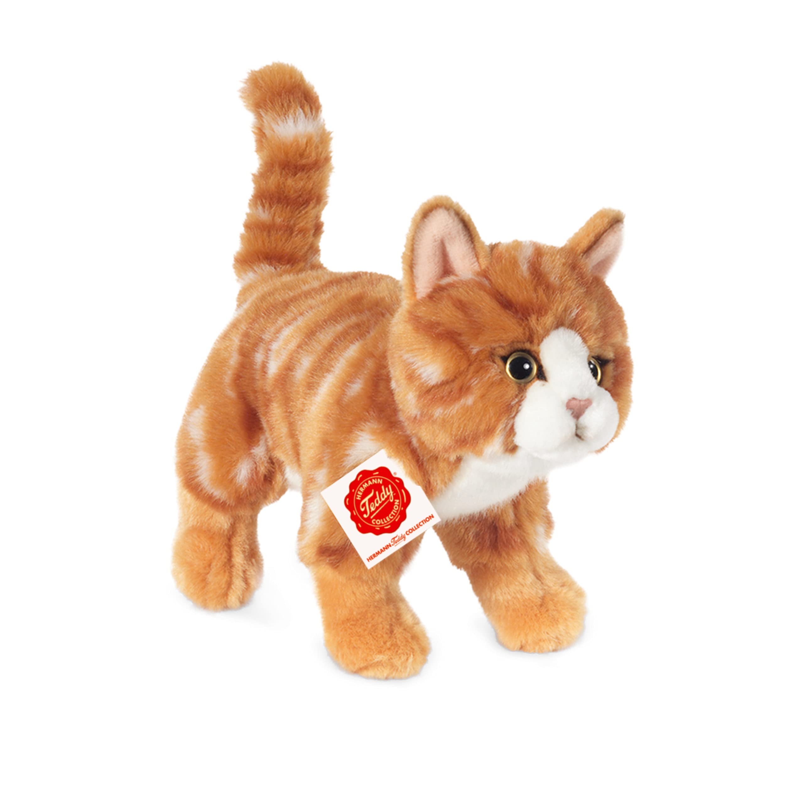 Teddy Hermann 90682 Kat 20 cm, Zacht speelgoed, Knuffel, Rode Tabby