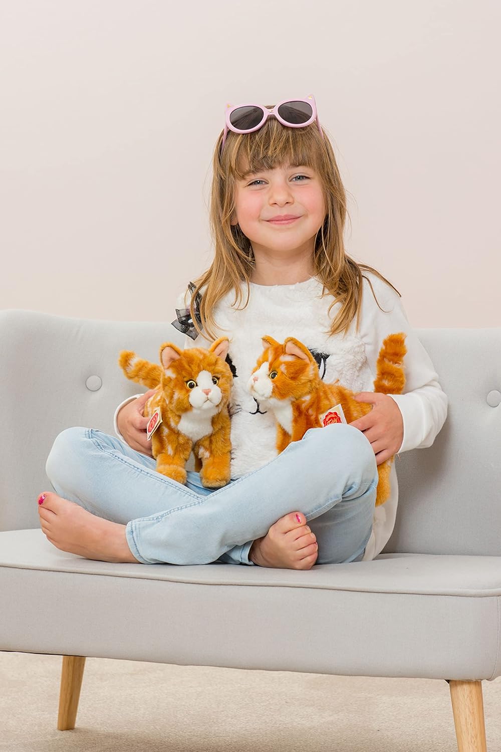 Teddy Hermann 90682 Kat 20 cm, Zacht speelgoed, Knuffel, Rode Tabby