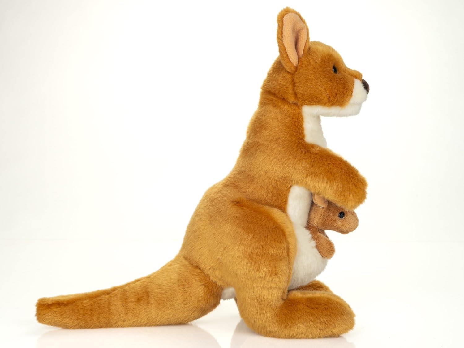 Teddy Hermann 91633 Kangoeroe met baby 30 cm, knuffeldier, pluche dier met gerecyclede vulling