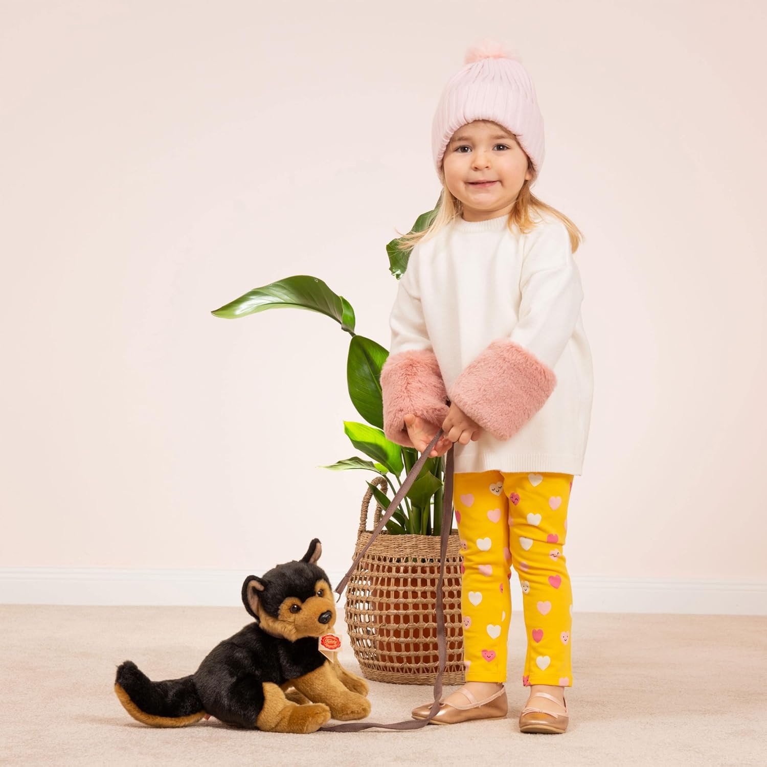 Teddy Hermann 91946 Herdershond Pup, zittend 30 cm, knuffeldier, pluche dier met gerecyclede vulling