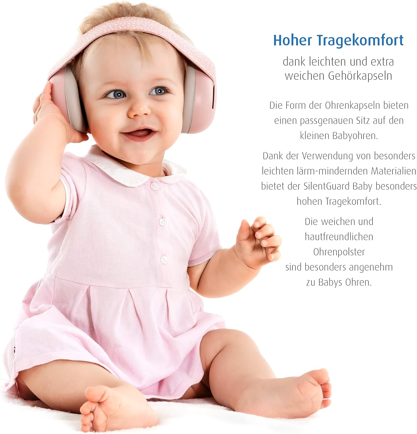 Reer SilentGuard, gehoorbescherming voor baby's, bijzonder zacht en licht voor het gevoelige babyhoofd, meegroeiend, roze