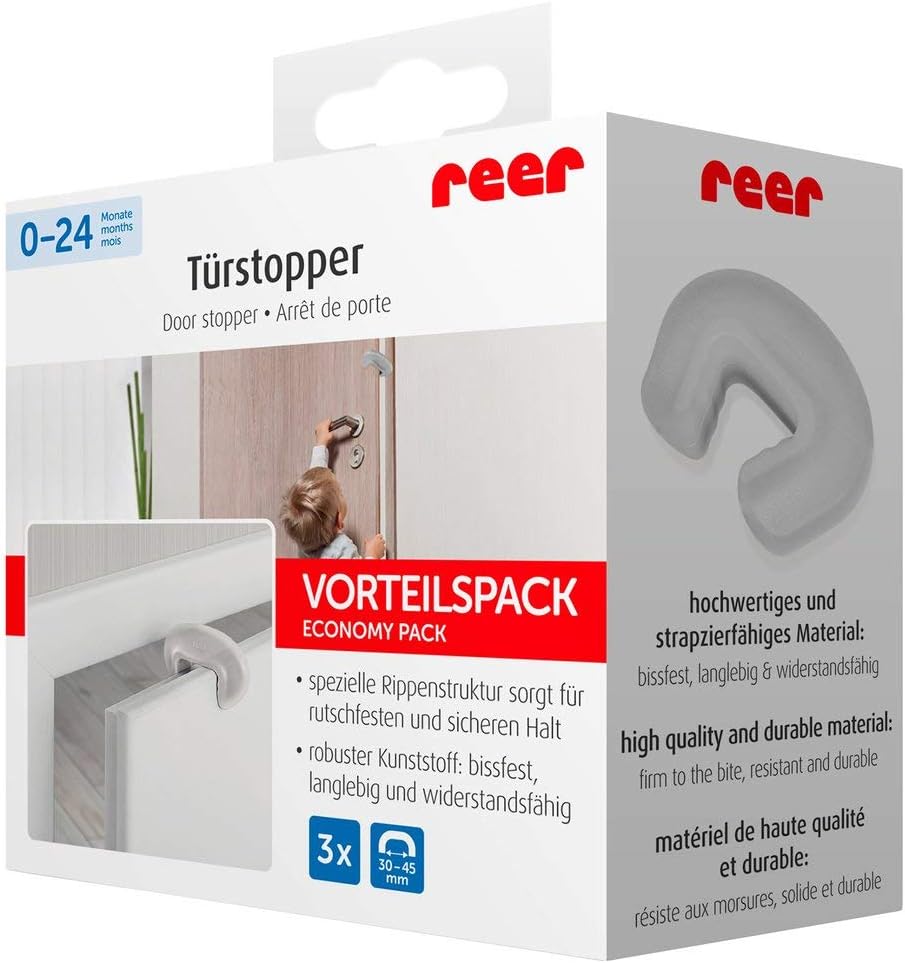 Reer voordeelverpakking van 3x vingerknelbeveiliging voor deuren, deurstop, van de Zwabische kinderveiligheidsexperts, transparant, 3 stuks (verpakking van 1)