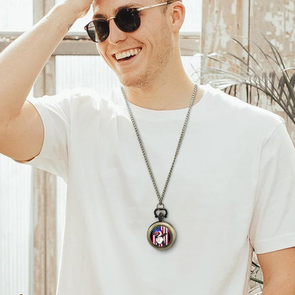 Dabbing Panda with American Flag Alloy Clock Vintage Pocket Watch Cute Hang Watches Pendent Necklace