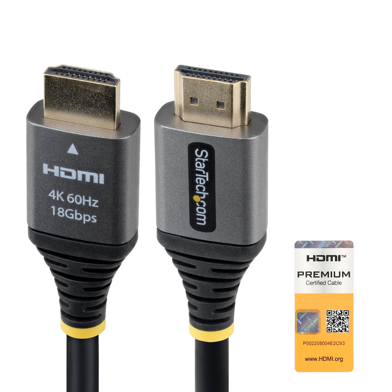 StarTech Cavo HDMI High Speed Premium Certificato da 1,5 m, HDMI 2.0, 4K 60Hz / 1440p 144Hz UHD, con HDR10 e ARC, Larghezza di banda 18 Gbps