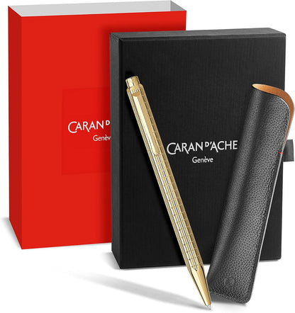 Caran d'Ache ECRIDOR LIGHTS Limited Edition Gold Ballpoint Pen & Leather Case Set