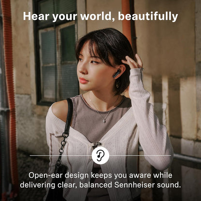 Sennheiser ACCENTUM Open Wireless Earbuds - Open Ear Buds Design, Dynamic Sound & Bluetooth 5.3, IPX4 Splash Protection, Up To 28HR Playtime, USB-C Charging Case, Music, Phone Calls, Travel