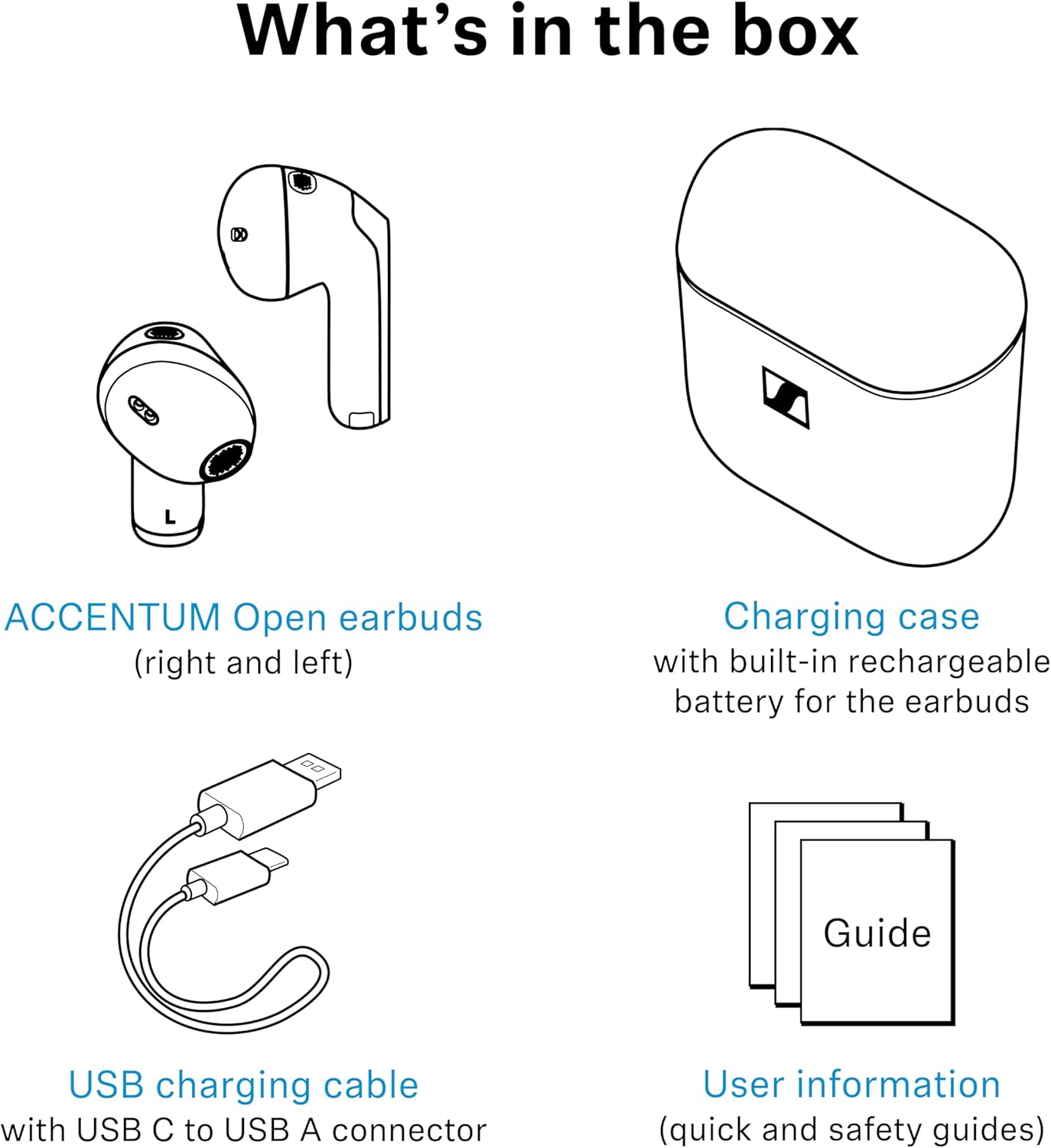 Sennheiser ACCENTUM Open Wireless Earbuds - Open Ear Buds Design, Dynamic Sound & Bluetooth 5.3, IPX4 Splash Protection, Up To 28HR Playtime, USB-C Charging Case, Music, Phone Calls, Travel