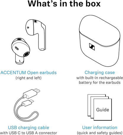 Sennheiser ACCENTUM Open Wireless Earbuds - Open Ear Buds Design, Dynamic Sound & Bluetooth 5.3, IPX4 Splash Protection, Up To 28HR Playtime, USB-C Charging Case, Music, Phone Calls, Travel