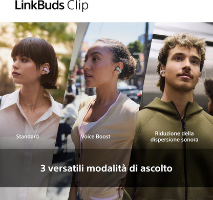 Sony LinkBuds Clip cuffie open-ear, design a clip confortevole, 3 modalità di ascolto, IPX4, chiamate nitide, batteria fino a 37 ore, assistente vocale AI, controllo touch, iOS e Android – Black