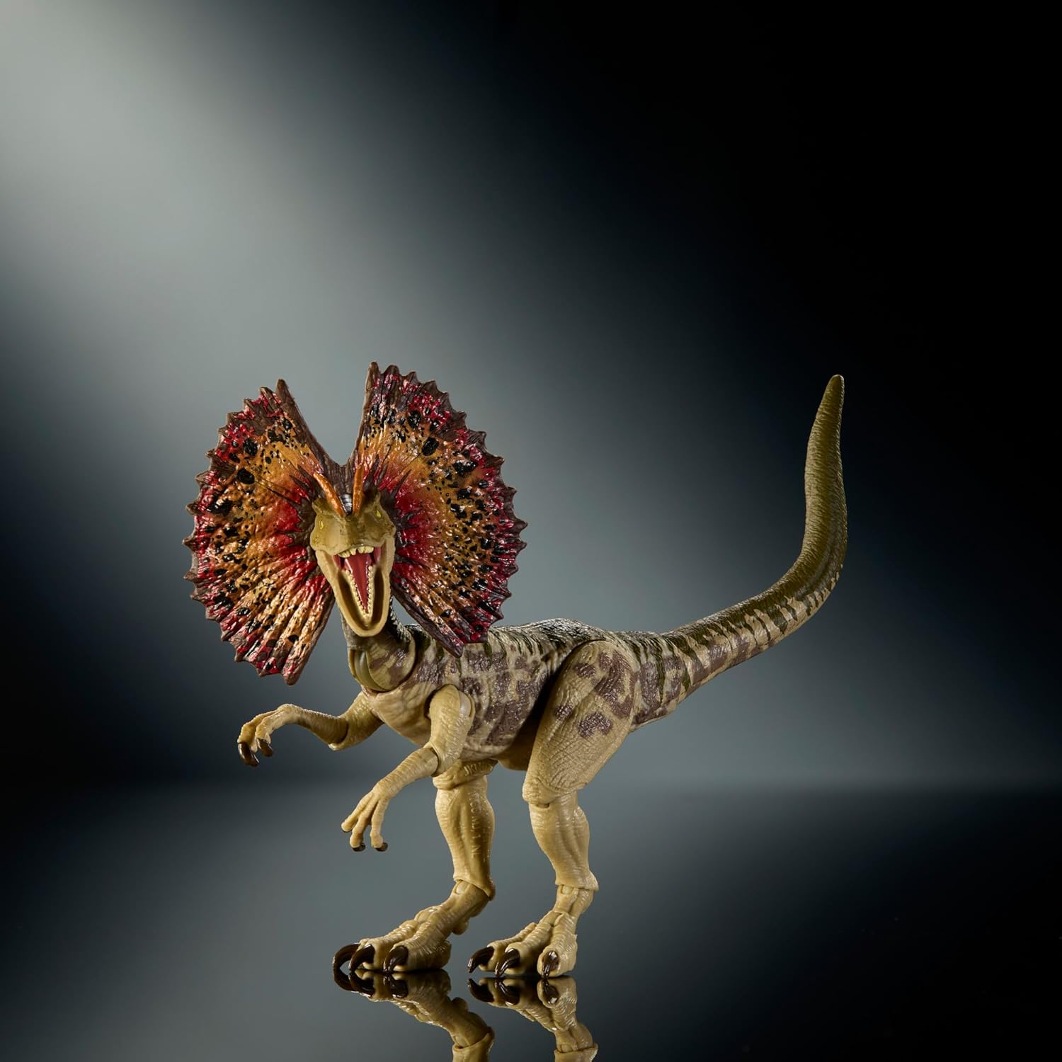 Mattel Jurassic World Hammond Collection Dinosaur Action Figure Dilophosaurus. Premium Design with Realistic Eyes, Articulated Joints & Extra Head, JKM93