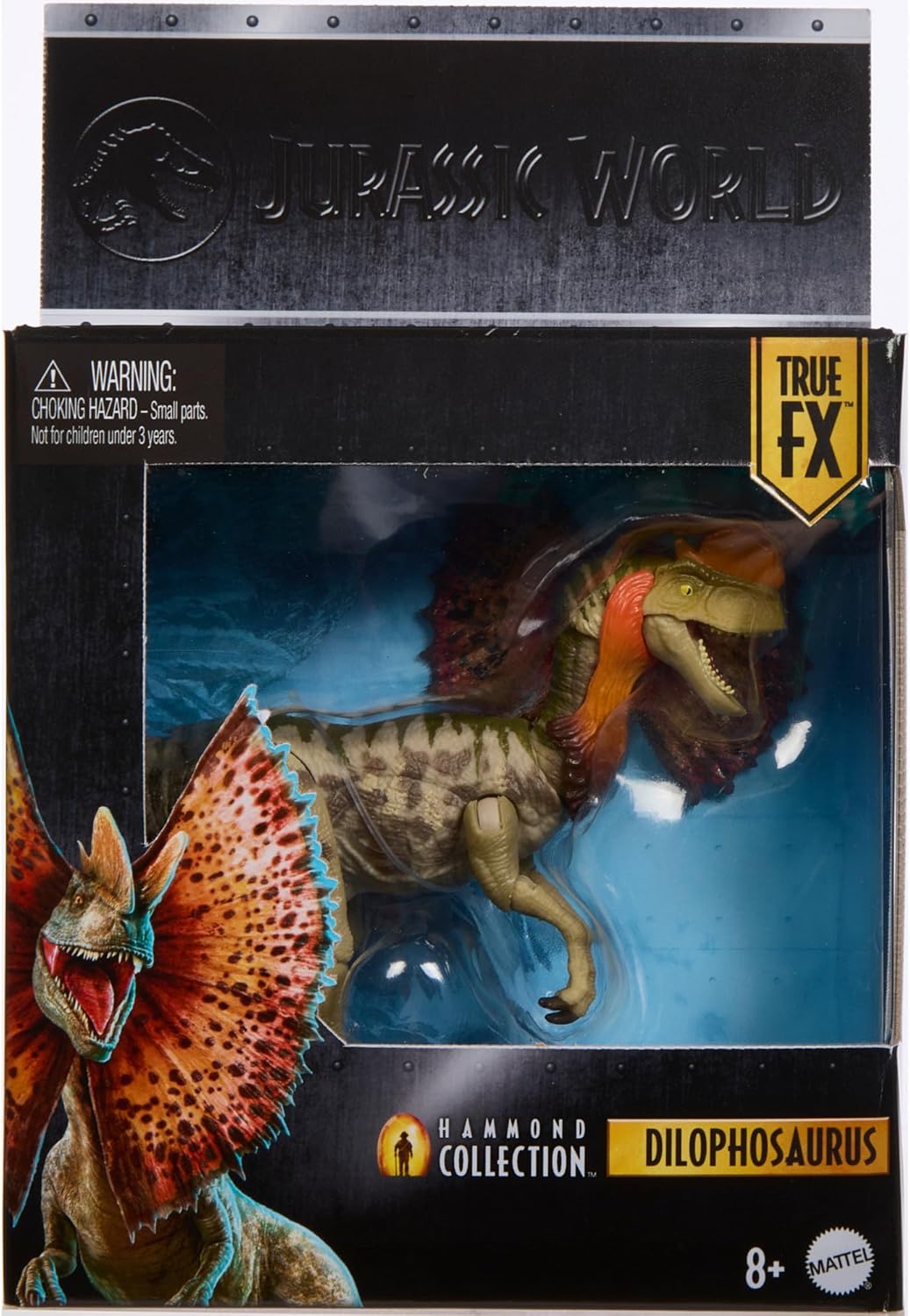 Mattel Jurassic World Hammond Collection Dinosaur Action Figure Dilophosaurus. Premium Design with Realistic Eyes, Articulated Joints & Extra Head, JKM93