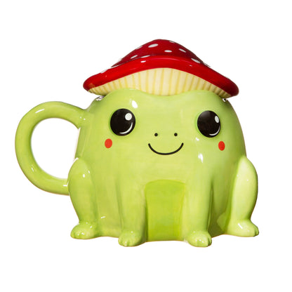 Sass & Belle Frog Mug with Mushroom Lid – Cute 300ml Ceramic Mug with Red & White Toadstool Cover, for Tea or Coffee, Fun Mushroom Cup Gift, Kawaii Animal, Ideal for Home or Office