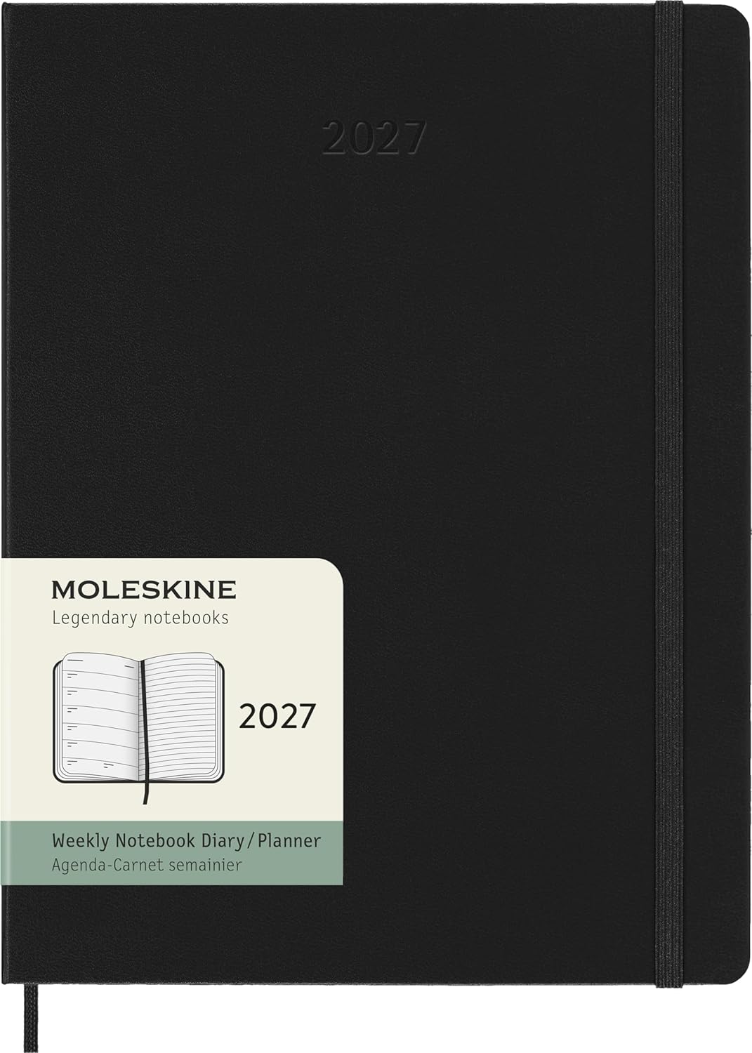 Moleskine Weekly Planner 2027, Hard Cover 12 Month Diary with Space for Notes and Elastic Closure, XL 19x25 Cm, Black