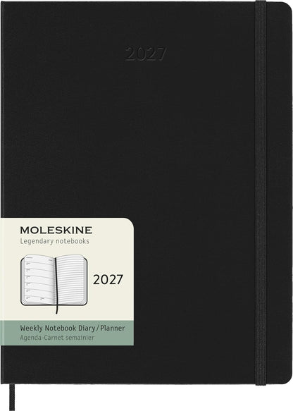Moleskine Weekly Planner 2027, Hard Cover 12 Month Diary with Space for Notes and Elastic Closure, XL 19x25 Cm, Black