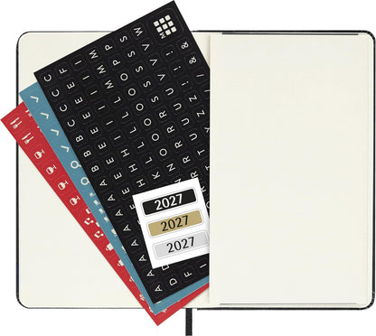 Moleskine Weekly Planner 2027, Hard Cover 12 Month Vertical Diary with Space for Notes and Elastic Closure, Pocket Size 9x14 Cm, Black