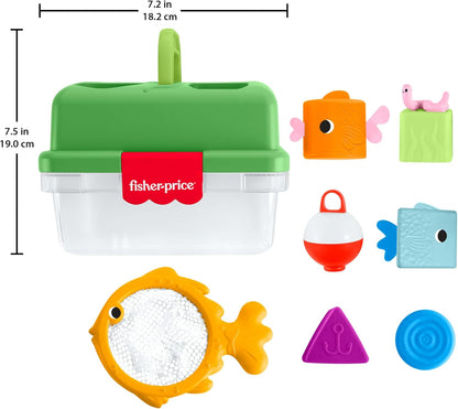 Fisher-Price Babyspeelgoed, Vriendschapsbos Tacklebox, sorteeractiviteit met visnet en 6 blokken voor baby's vanaf 6 maanden, JLB85