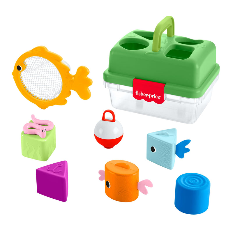 Fisher-Price Babyspeelgoed, Vriendschapsbos Tacklebox, sorteeractiviteit met visnet en 6 blokken voor baby's vanaf 6 maanden, JLB85