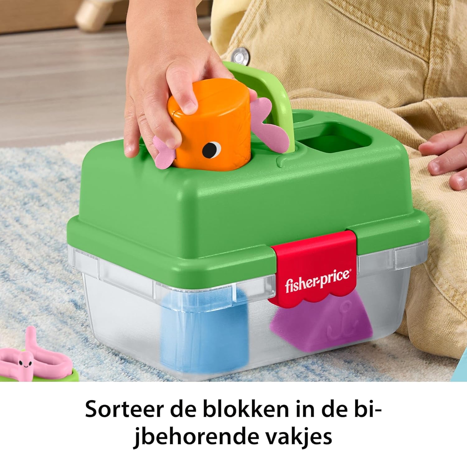 Fisher-Price Babyspeelgoed, Vriendschapsbos Tacklebox, sorteeractiviteit met visnet en 6 blokken voor baby's vanaf 6 maanden, JLB85