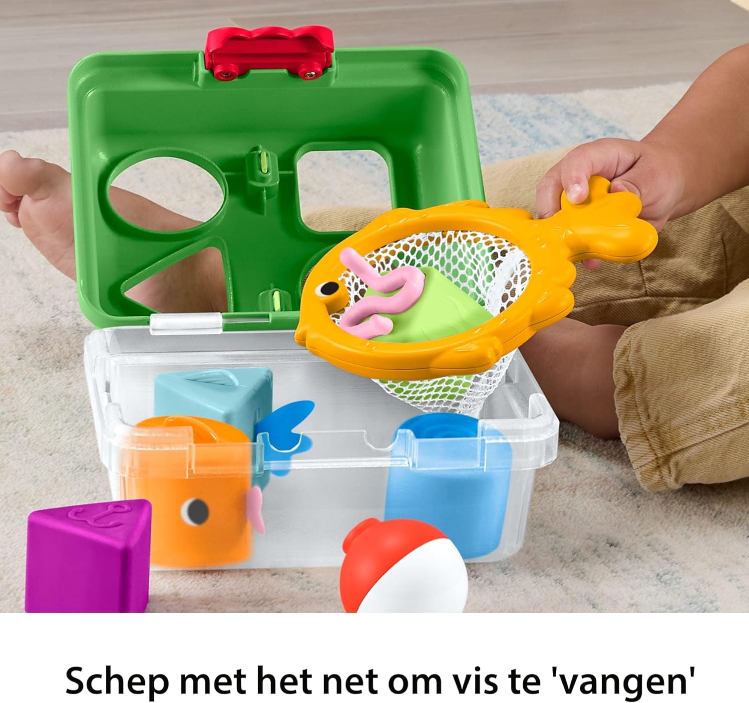 Fisher-Price Babyspeelgoed, Vriendschapsbos Tacklebox, sorteeractiviteit met visnet en 6 blokken voor baby's vanaf 6 maanden, JLB85