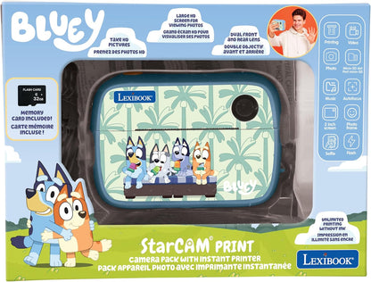 Lexibook, Bluey, StarCAM Print-camera met instant printer, foto- en videofuncties, 32 GB micro-SD-kaart en fotoaanpassingsset, DJ150BY