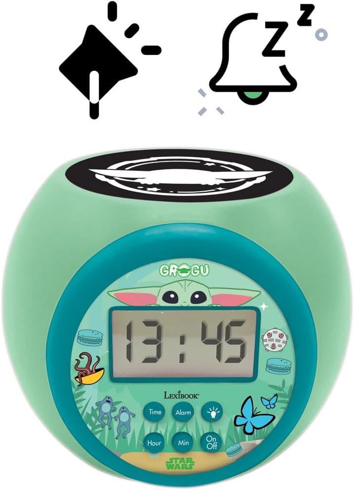 Lexibook, Magnifique Projector Wecker Star Wars met Nachtlampje Timer, Multicolor Plafondprojectie, Verlichte LCD-scherm, Snooze Alarm, Werkt op Batterijen, Groen, RL977SW