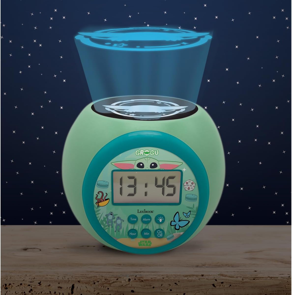 Lexibook, Magnifique Projector Wecker Star Wars met Nachtlampje Timer, Multicolor Plafondprojectie, Verlichte LCD-scherm, Snooze Alarm, Werkt op Batterijen, Groen, RL977SW