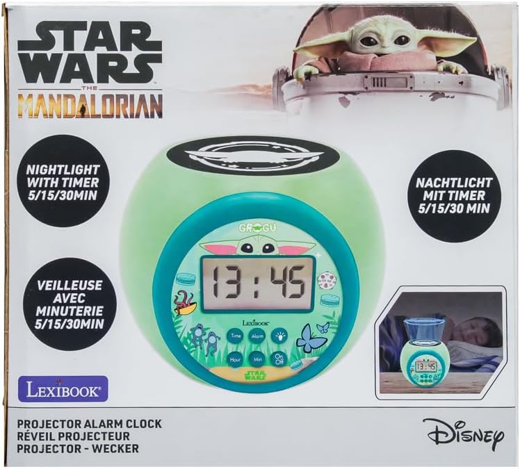 Lexibook, Magnifique Projector Wecker Star Wars met Nachtlampje Timer, Multicolor Plafondprojectie, Verlichte LCD-scherm, Snooze Alarm, Werkt op Batterijen, Groen, RL977SW