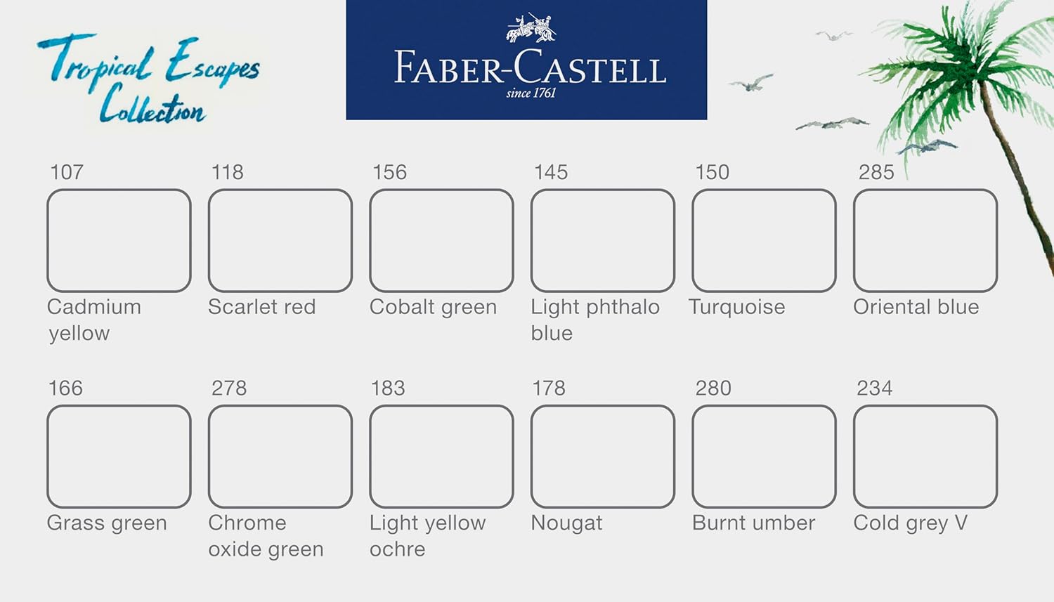 Faber-Castell Creative Studio Aquarel 12 Pan Set + Borstel, Tropisch Ontwerp, Kunst, Schilderij, Thuis, Kantoor, Kunststudio, Kunstenaar Benodigdheden, Cadeau, Cadeau