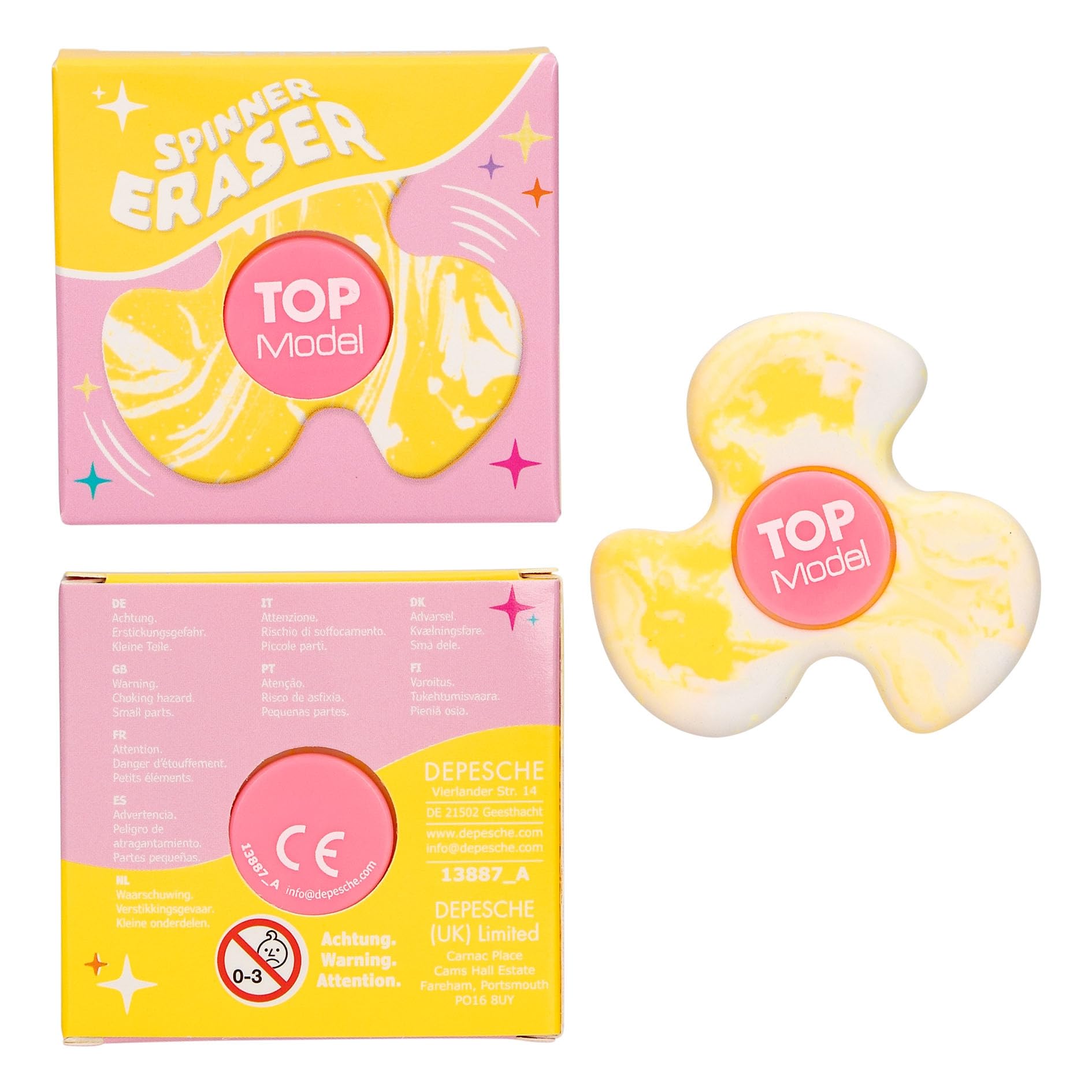 TOPModel Spinner Eraser Set, 4 Colours, Fidget Spinner Design, Rotating Eraser
