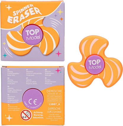 TOPModel Spinner Eraser Set, 4 Colours, Fidget Spinner Design, Rotating Eraser