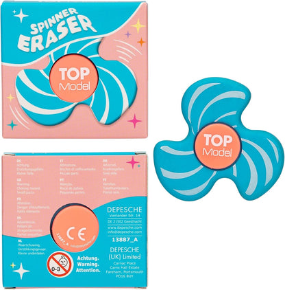 TOPModel Spinner Eraser Set, 4 Colours, Fidget Spinner Design, Rotating Eraser