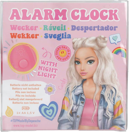 Depesche 14147 TOPModel - Wekker in roze voor kinderen, met modelmotief, stille klok met lichtfunctie