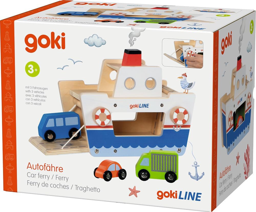 Goki Houten Veerboot met 3 Voertuigen