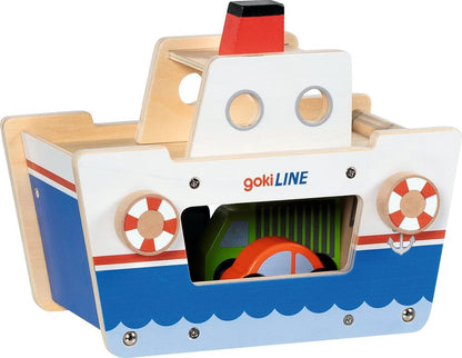 Goki Houten Veerboot met 3 Voertuigen
