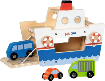 Goki Houten Veerboot met 3 Voertuigen