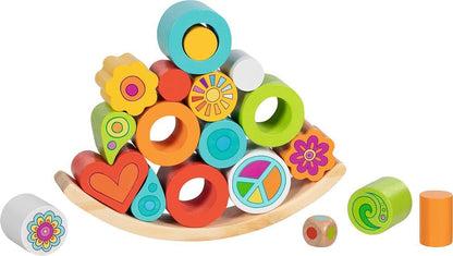 goki Flowerloop 66 56292 Balanceerspel, kleurrijk 21-delig behendigheidsspel van hout met kleurrijke stapel- en balanselementen en steeds nieuwe opbouwmogelijkheden