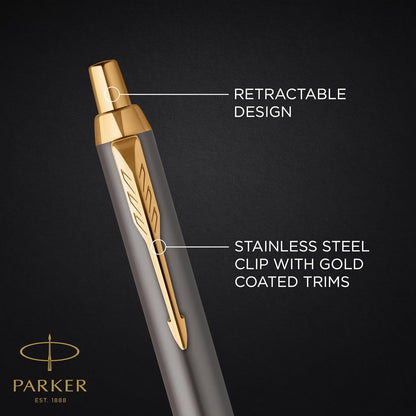 Parker IM Penna a Sfera | Laccatura Grigia con Pennino Dorato | Punta Media | Ricarica di Inchiostro Blu | Regali di Laurea Perfetti