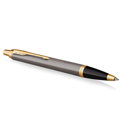 Parker IM Penna a Sfera | Laccatura Grigia con Pennino Dorato | Punta Media | Ricarica di Inchiostro Blu | Regali di Laurea Perfetti