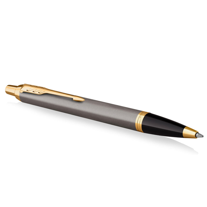 Parker IM Penna a Sfera | Laccatura Grigia con Pennino Dorato | Punta Media | Ricarica di Inchiostro Blu | Regali di Laurea Perfetti