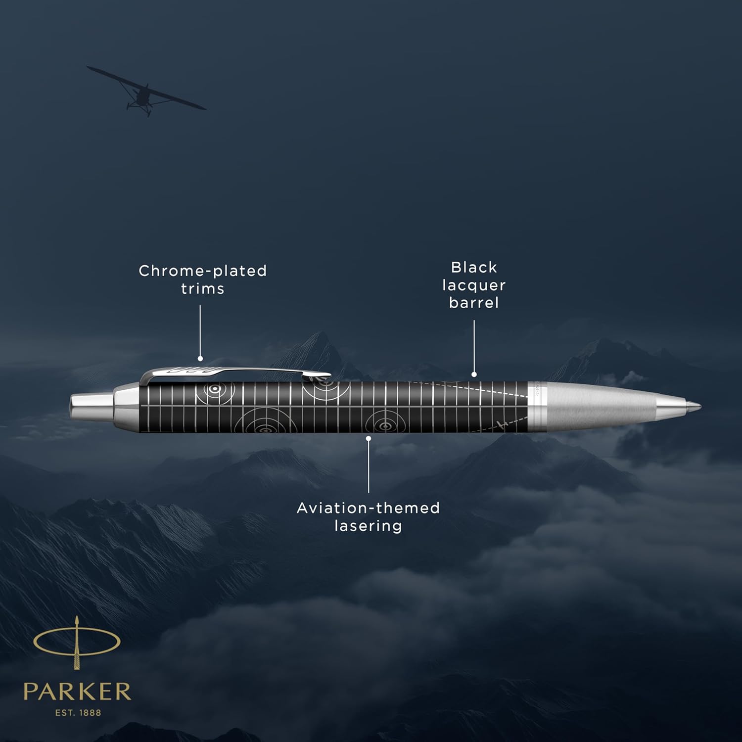 Parker IM Premium Penna a sfera | Collezione Legacy of Flight | Rifiniture cromate | Punta Media | Inchiostro blu | Confezione Regalo