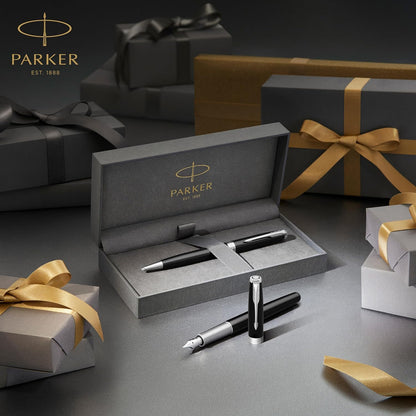 Parker Sonnet penna a sfera | laccatura di colore nero opaco con finiture in palladio | pennino medio | Confezione regalo