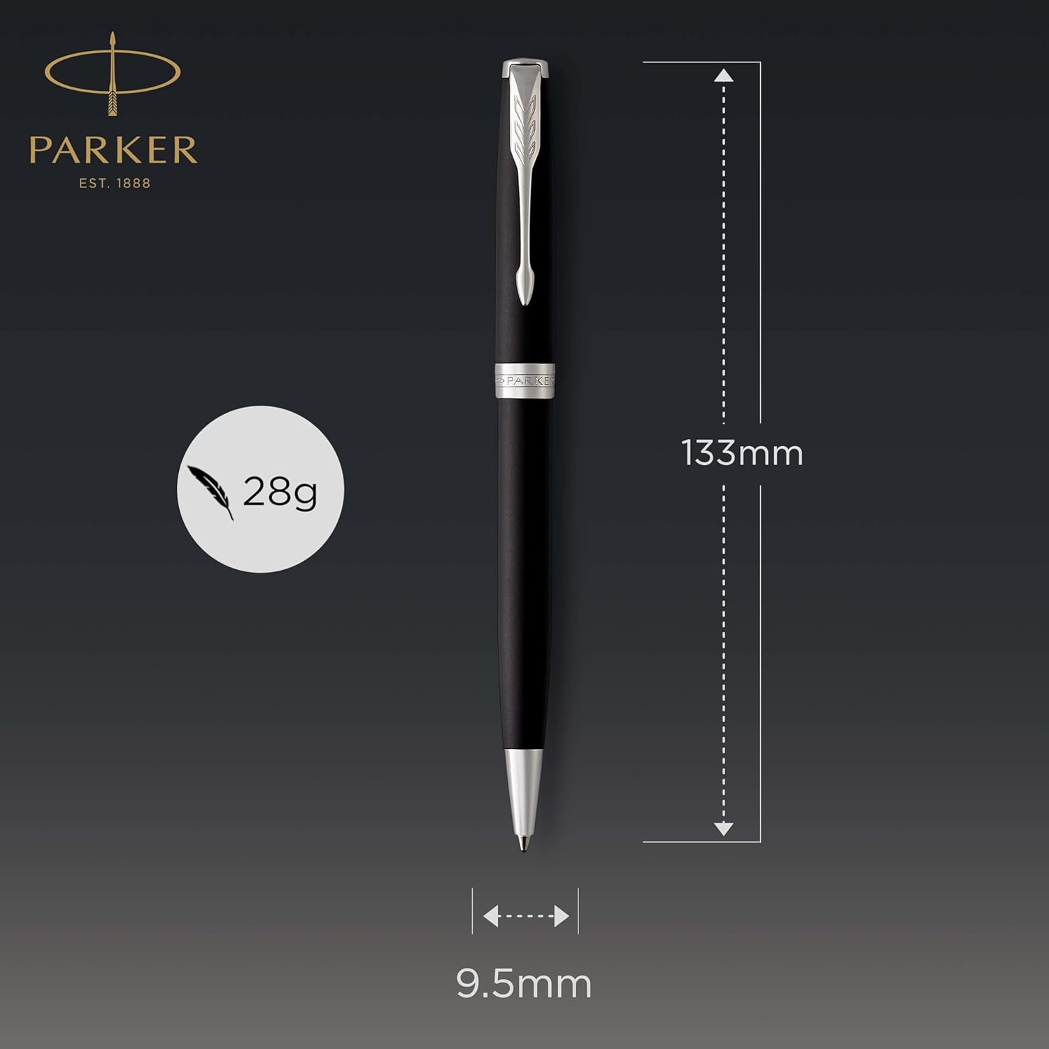 Parker Sonnet penna a sfera | laccatura di colore nero opaco con finiture in palladio | pennino medio | Confezione regalo