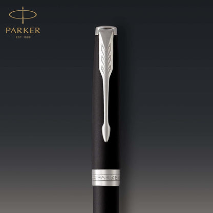 Parker Sonnet penna a sfera | laccatura di colore nero opaco con finiture in palladio | pennino medio | Confezione regalo