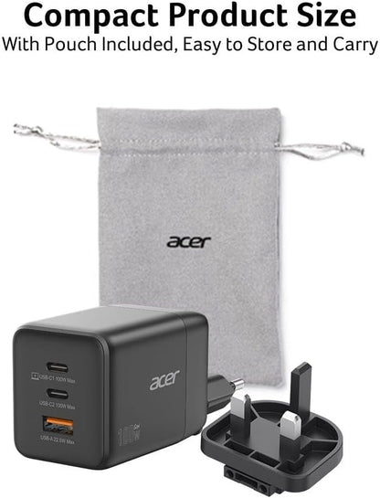 Acer HP.DSCAB.019 Caricabatterie per dispositivi mobili Universale Nero AC Ricarica rapida Interno (ACER GAN CHARGER - USB-C USB-A 100W