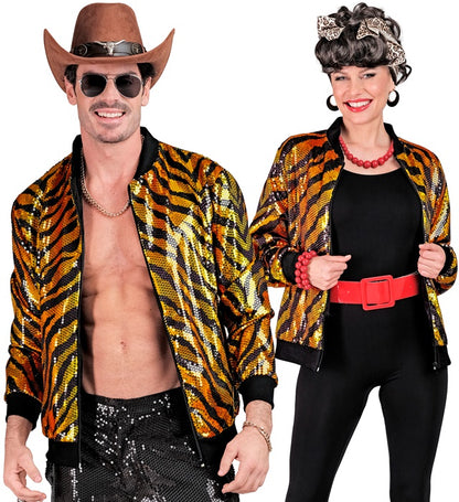 Widmann Party Fashion Bomber (Animalier Tiger Sequin Bomber) (L/XL) Orange