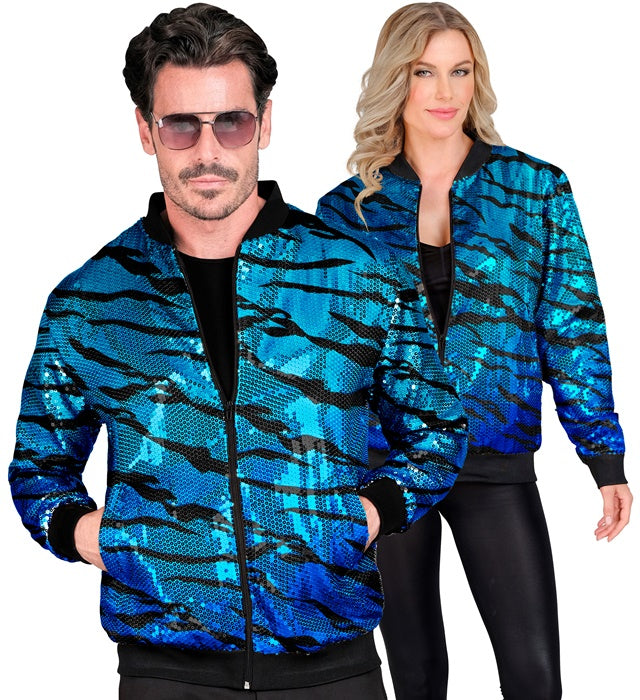 Widmann Party Fashion Bomber (Blue Waves Sequin Bomber) (L/XL) Turquoise / Light Blue
