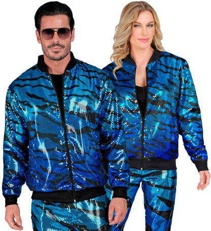 Widmann Party Fashion Bomber (Blue Waves Sequin Bomber) (L/XL) Turquoise / Light Blue