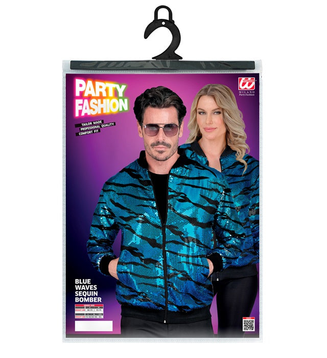 Widmann Party Fashion Bomber (Blue Waves Sequin Bomber) (L/XL) Turquoise / Light Blue