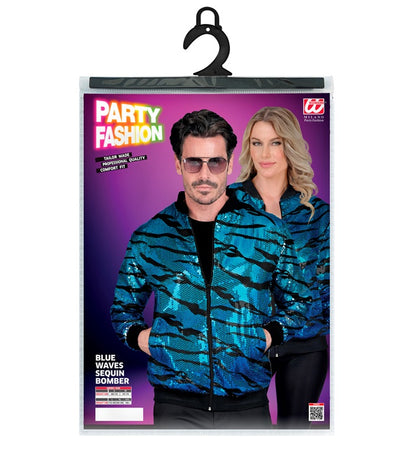 Widmann Party Fashion Bomber (Blue Waves Sequin Bomber) (L/XL) Turquoise / Light Blue